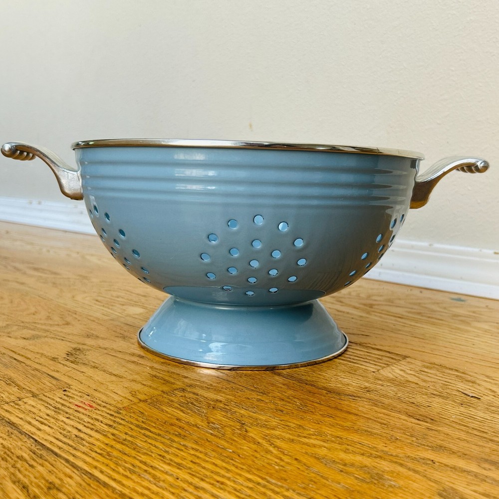 Fiesta Ware Tole Blue Enamel Large Colander Strainer 11" As Is