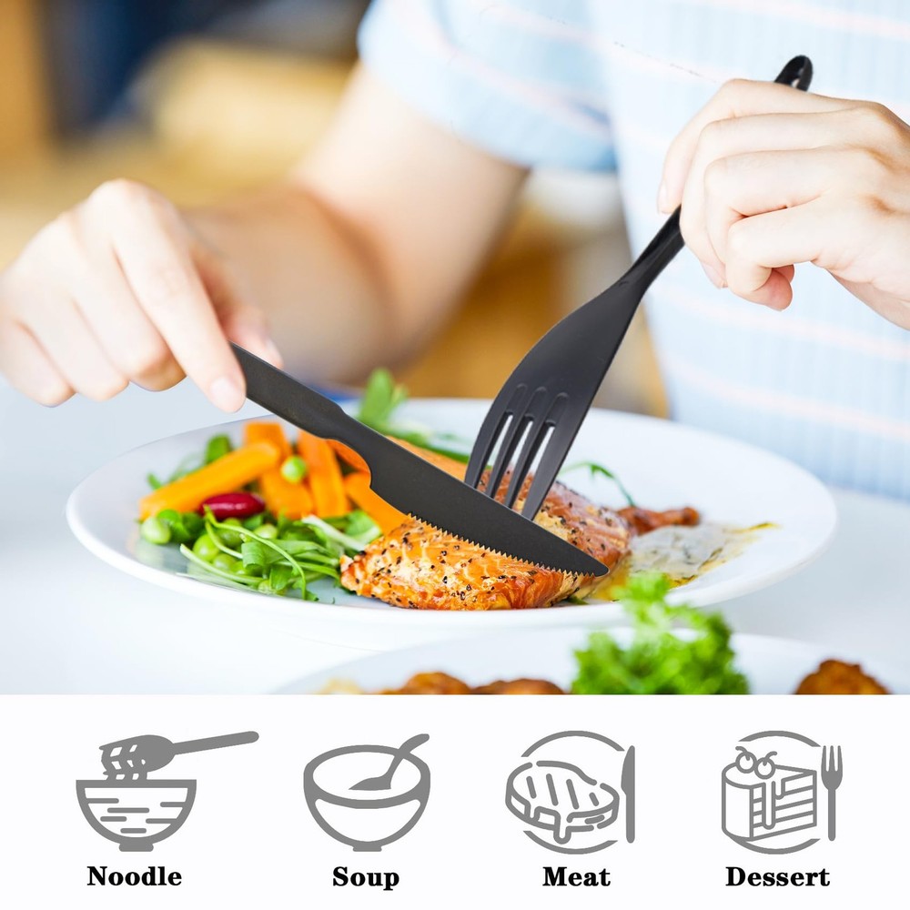 Reusable Utensil Set with Case 2 Sets Plastic Spoons Fork Knife Blue