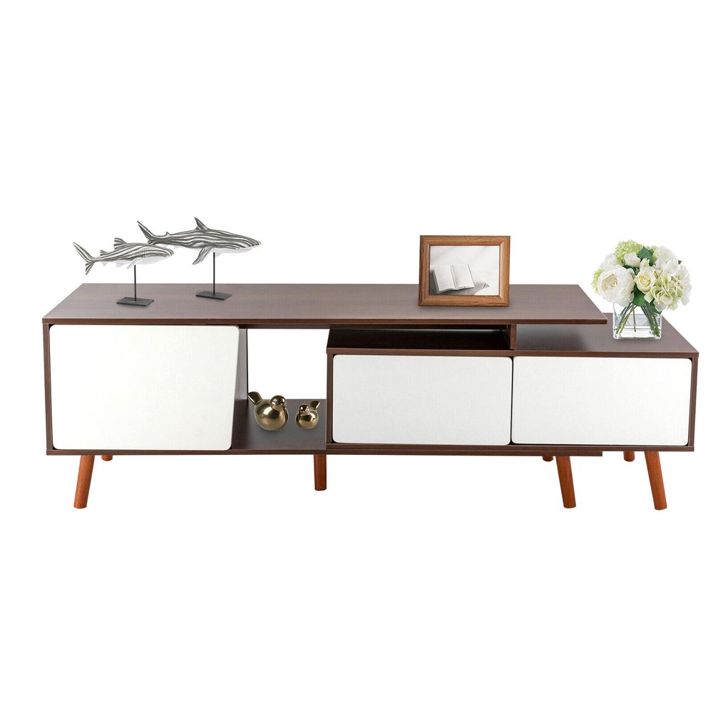 Adjustable Living Room Retangular Television Cabinet 3-Compartments TV Stand
