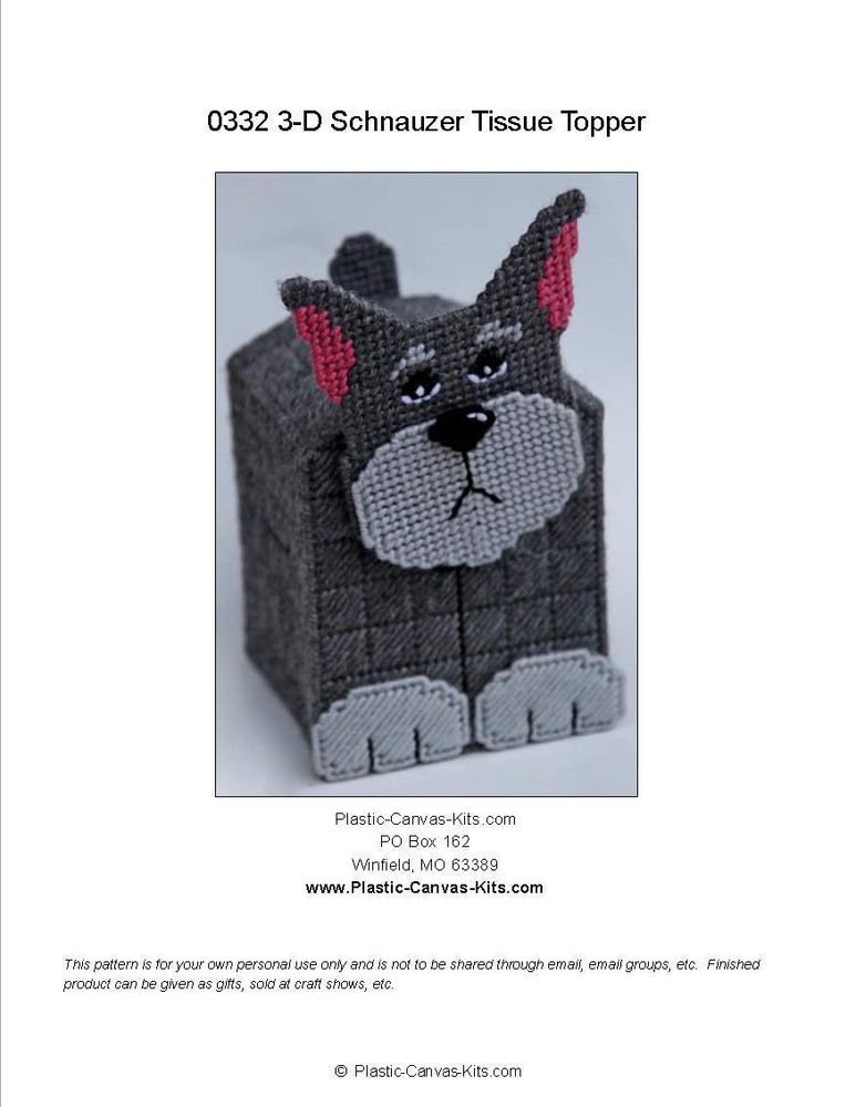 Schnauzer 3-D Dog Tissue Topper-Plastic Canvas Pattern or Kit