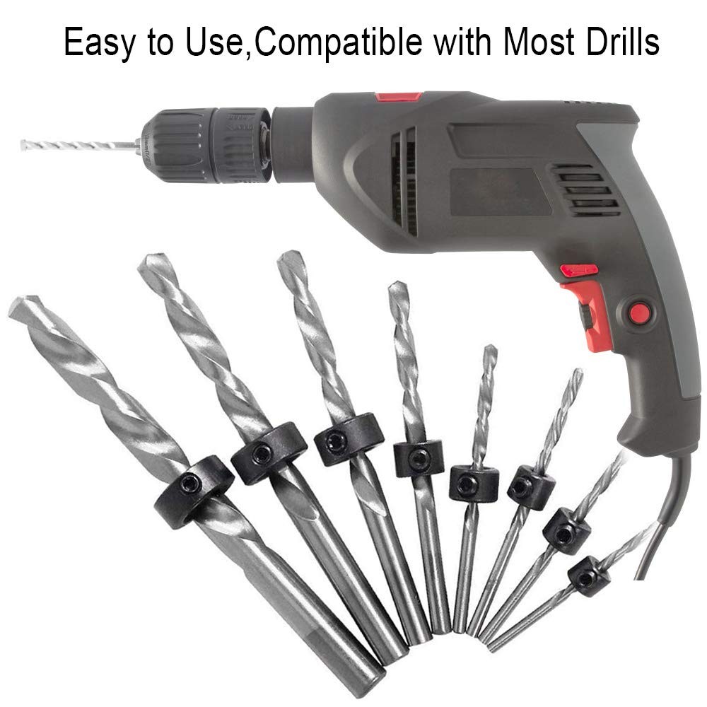 Depth Stop Drill Bit, 18 Piece Collar Set Positioner Ring and Hex...