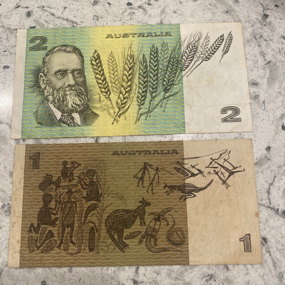 Australia $1 And $2 Banknotes- 2 Pcs