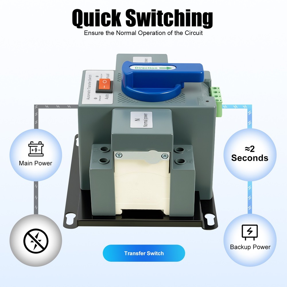 2P 63A Dual Power Automatic Transfer Switch For Generator Backup Power Supply
