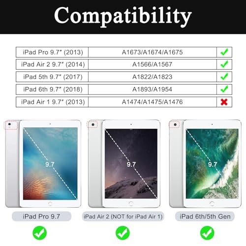 Case for iPad 6th/5th Gen 9.7 Inch with Built-in Screen Protector & Kickstand