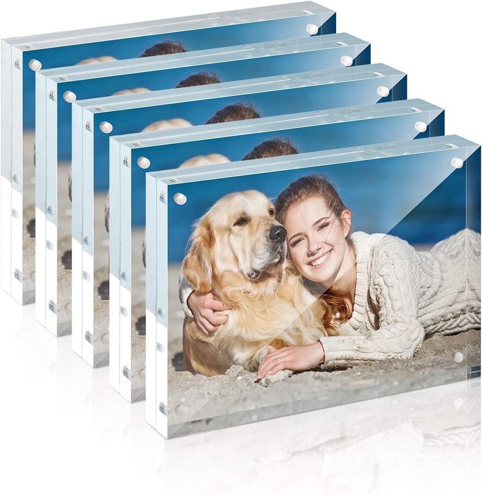 5 Pack 4 x 6 Acrylic Frame, Horizontal Magnet Double Sided 4x6 Picture Frame,...