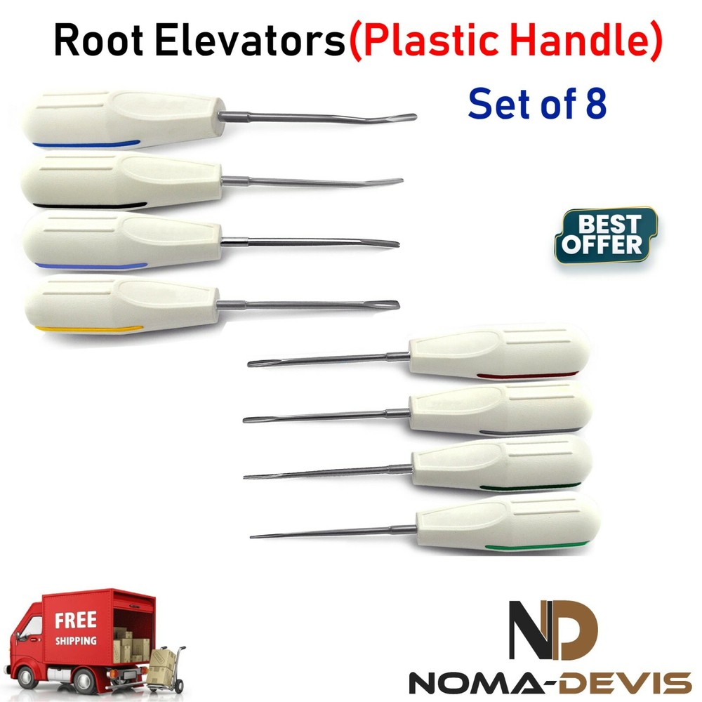 Surgical Root Elevators Tooth Extraction PDL Periotome Plastic Handle Set of 8
