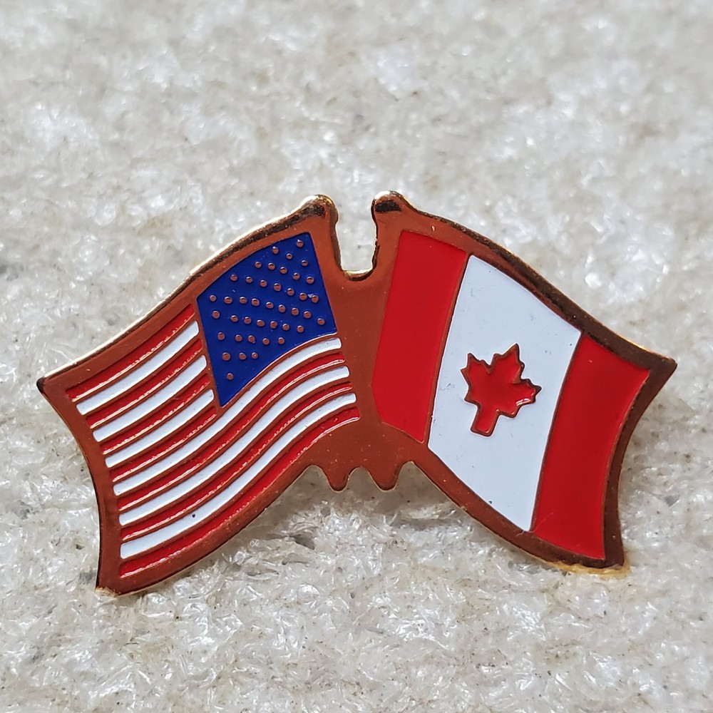 USA Canada Friendship Flags Pinback Button Lapel Pin Flag Maple Leaf