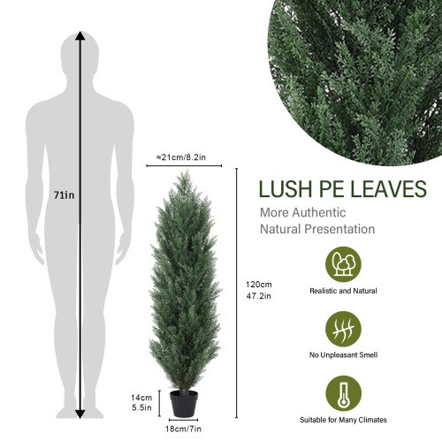 2pcs/set Artificial Cedar Topiary Trees for Outdoors Potted Fake Cypress Trees