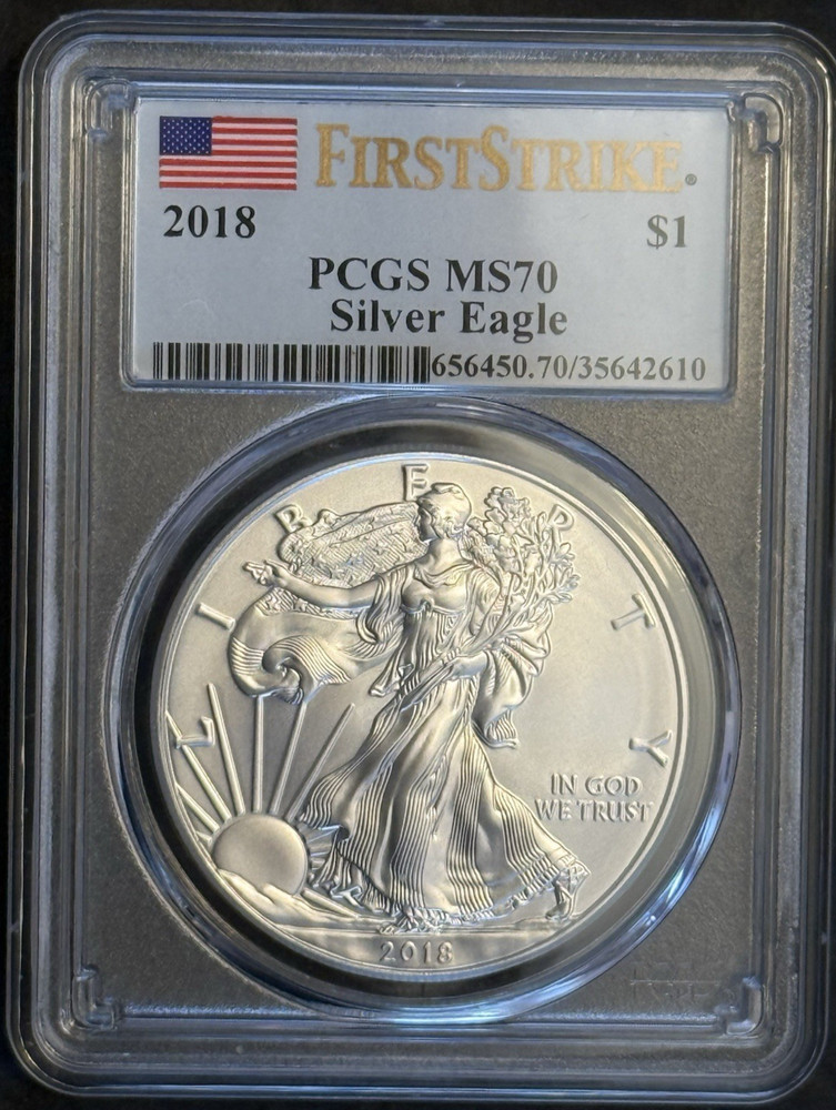 2018 Silver Eagle PCGS MS70 FIRST STRIKE (Flag Label)