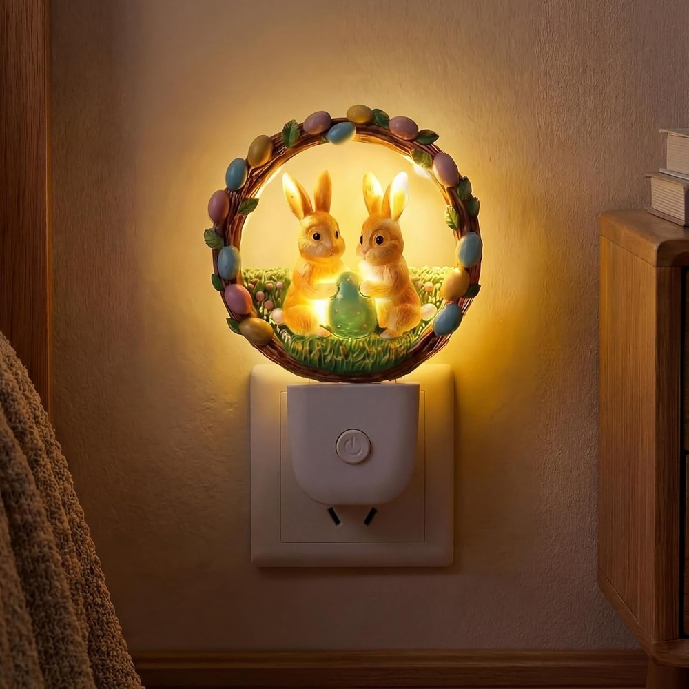VIHOSE Easter Night Light Easter Bunny Light Decoration Plug into Wall LED Night