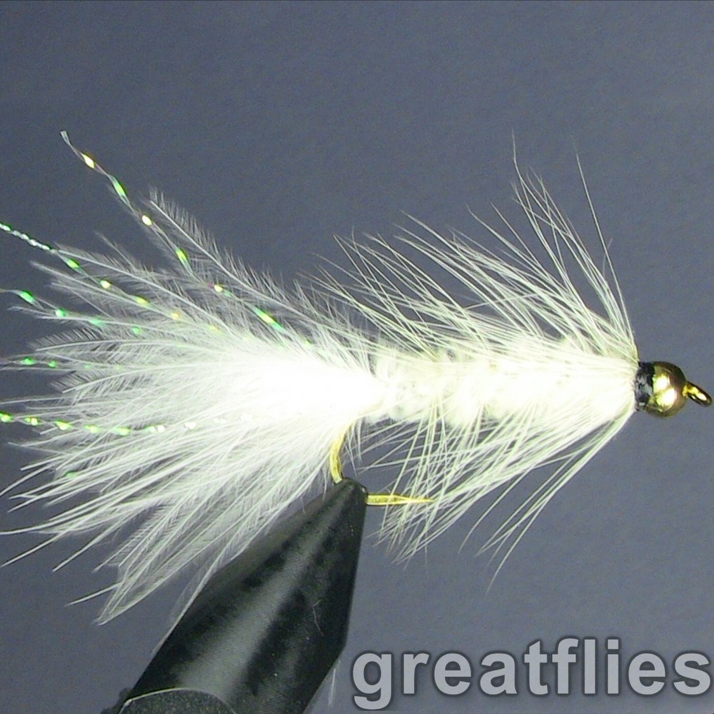 1 dozen (12) - Woolly Bugger - WHITE - Bead Head