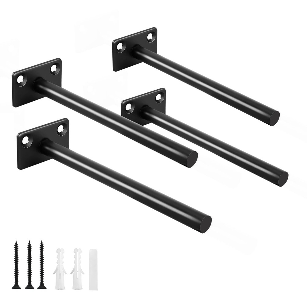 4 Pcs 6" Black Solid Steel Floating Shelf Bracket Blind Shelf Supports - Hidd...