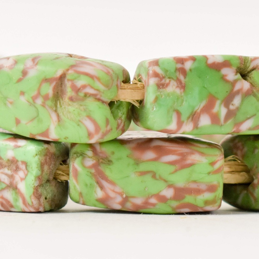 Floral Venetian Rectangular Green Trade Beads