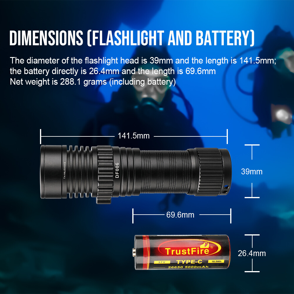 Trustfire DF006 bright LED Diving Flashlight Underwater 100m Photography light