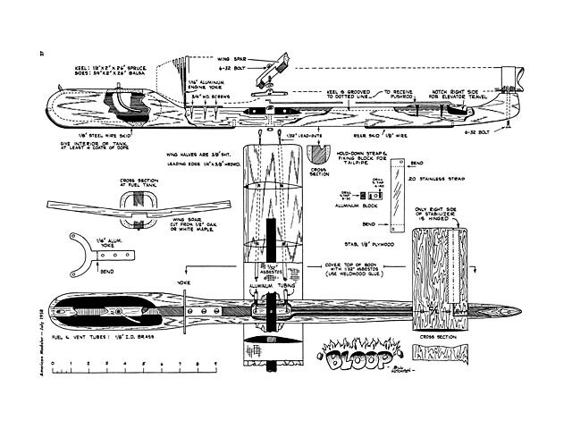 Bloop Control Line Jet 18" Wingspan RC Model Airplane Printed Plans & Templates