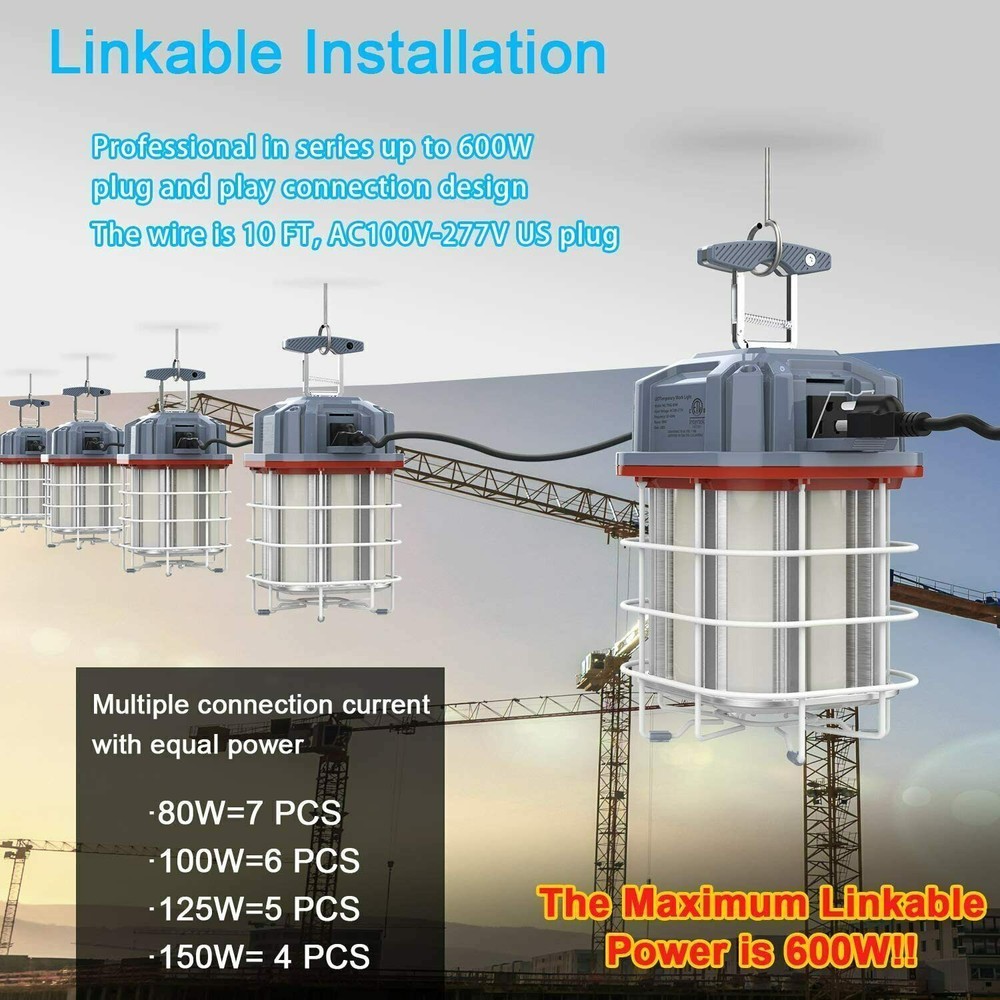 Temporary Work Light 80W LED Construction Lamp Guard Hanging for Workshop 5000K