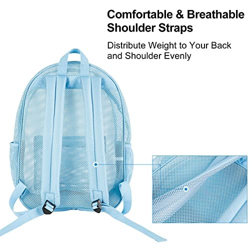 Heavy Duty Mesh Backpack, See Through College Backpack with Padded Blue
