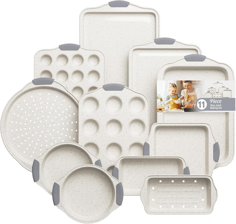 11-Piece Nonstick Baking Pans Set Stackable Non Toxic Bakeware Sets W/ Cookie