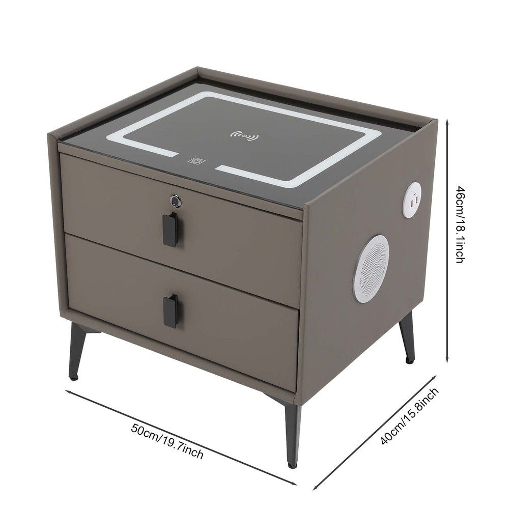 Bluetooth Speaker Smart Bedside Table w/ Light USB& Wireless Charging Modern