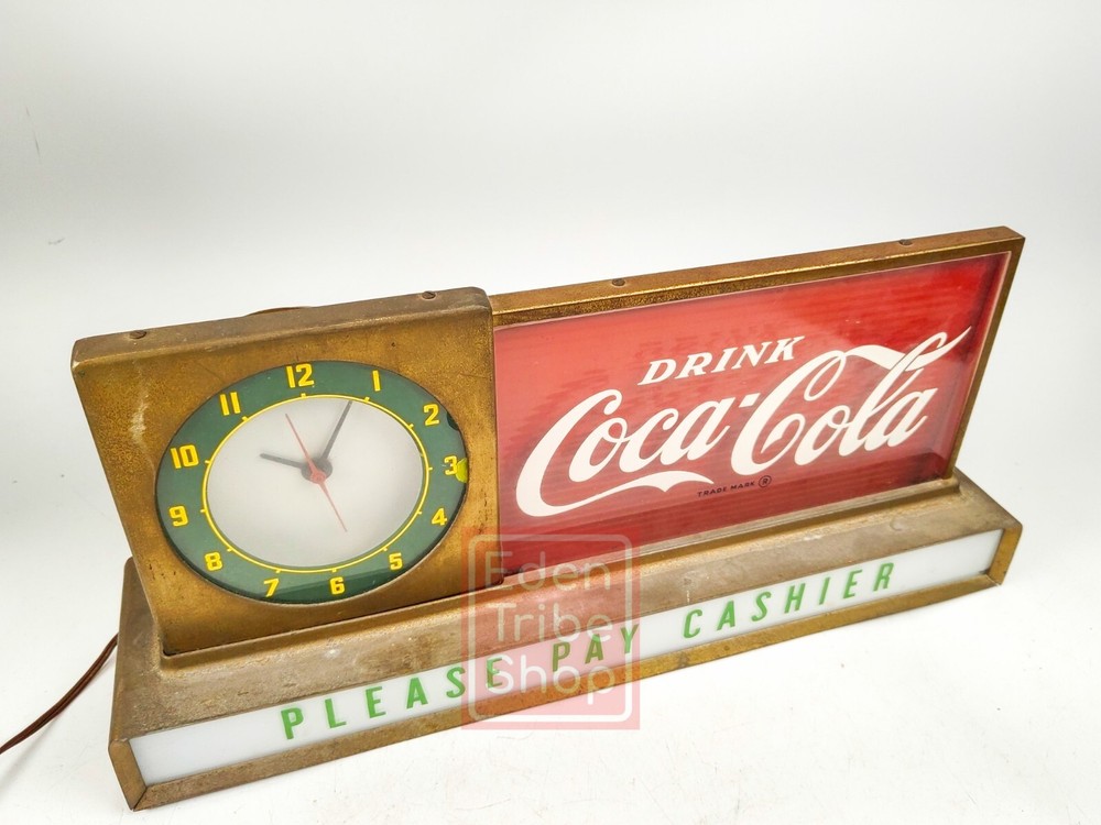 1950s Coca-Cola Please Pay Cashier Light up Advertisement Round Clock