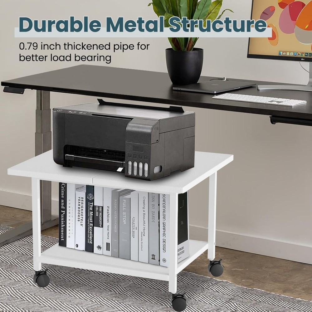 Printer Stand W/ Storage Under Desk Shelf Desktop Printer Stand Organizer