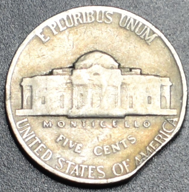 1940 CLIPPED ERROR JEFFERSON NICKEL 58A