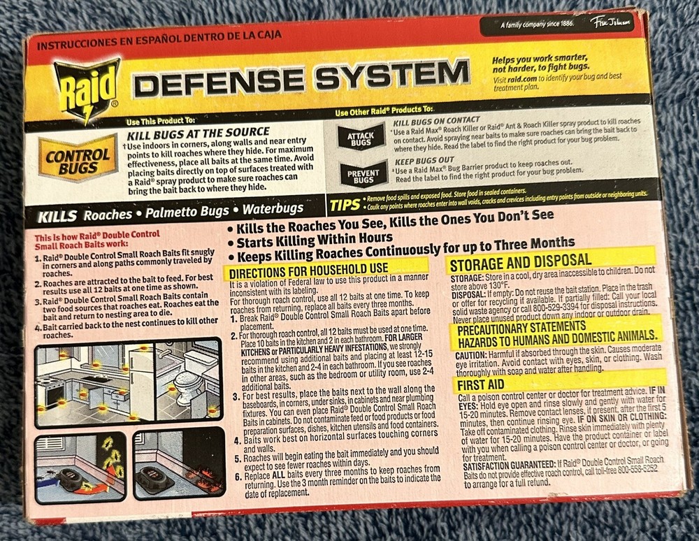 1 Raid DOUBLE CONTROL SMALL ROACH BAITS 12 ct Child Resistant Defense System