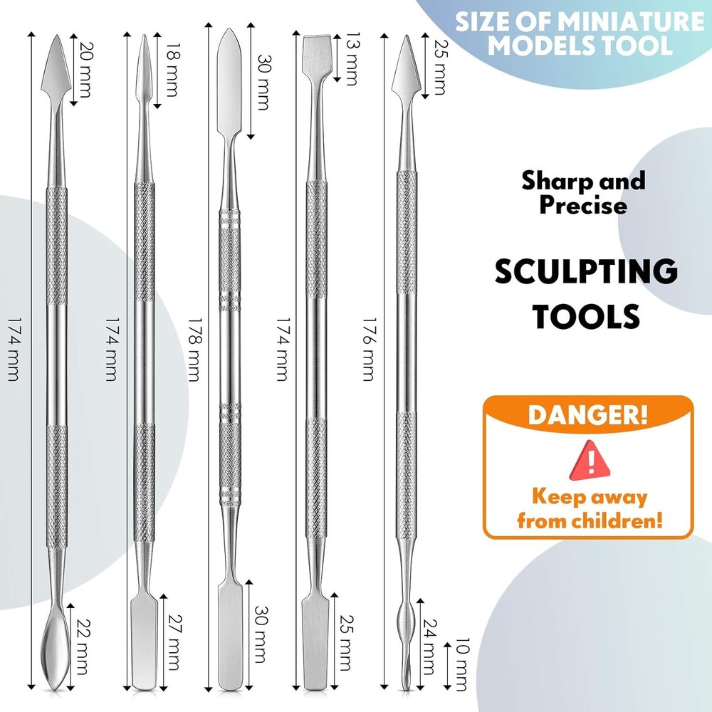 5 Pcs Miniature Sculpting Tools Set Mini Stainless Steel Double-Headed Tool