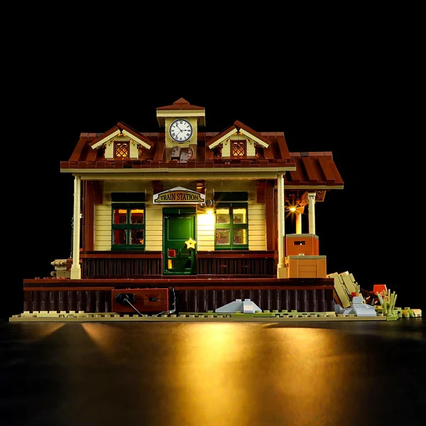 FUNWHOLE Wild West Train Station Lighting Building-Bricks Set - 1974 Pcs set
