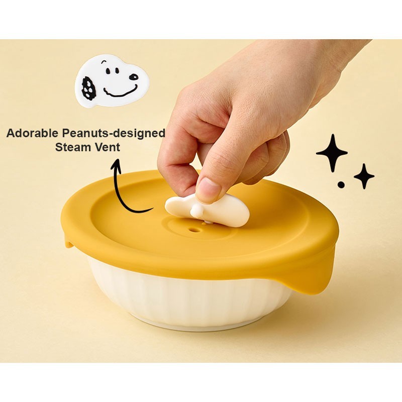 Peanuts Snoopy Ceramic Rice Bowl 355ml 2P Set with Silicone Lid Microwave Safe