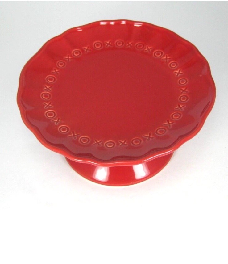 Pottery Barn Red XOXO Pedestal Cupcake Stand Embossed