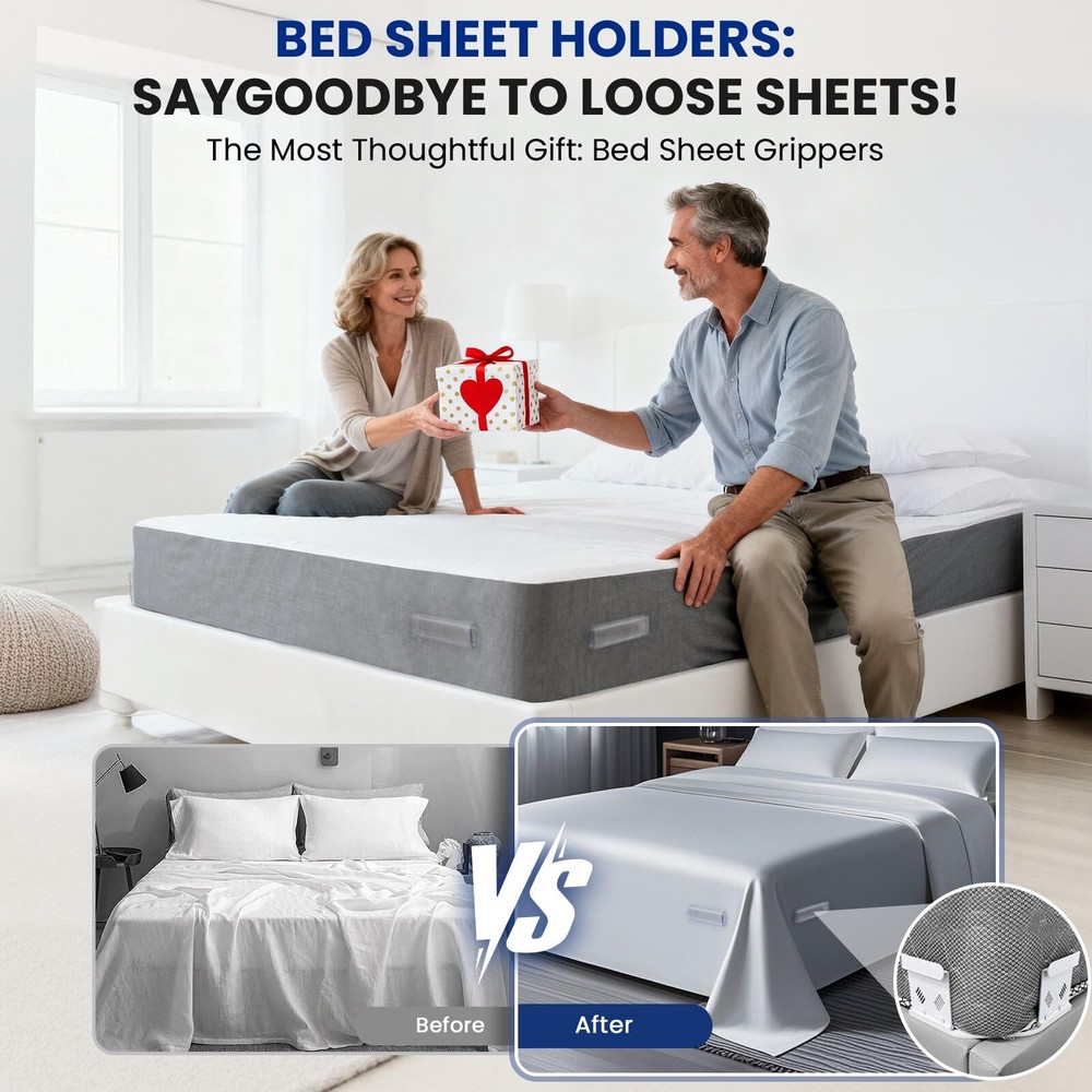 4Pcs Upgrade Bed Sheet Holders for Corners, Bed Sheet Grippers, Fitted Sheet ...