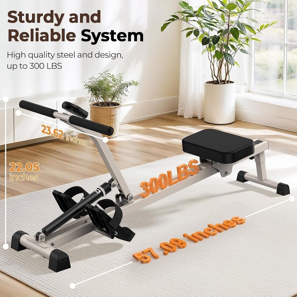 FEIERDUN Hydraulic Rowing Machine for Home, Compact Adjustable Rower with 12 Res