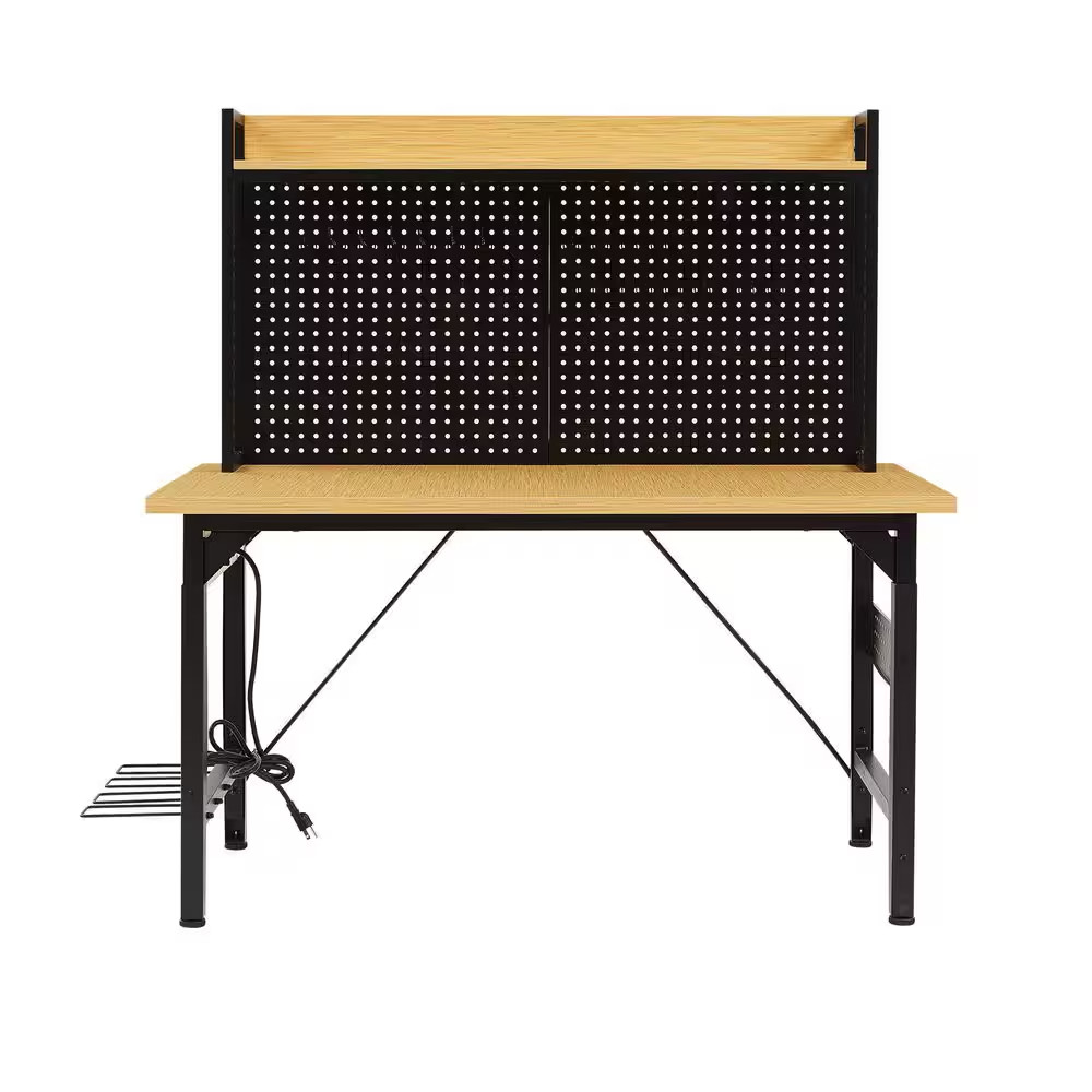 48 In. Adjustable Workbench with Pegboard, Heavy Duty Wooden Desktop Workbench w
