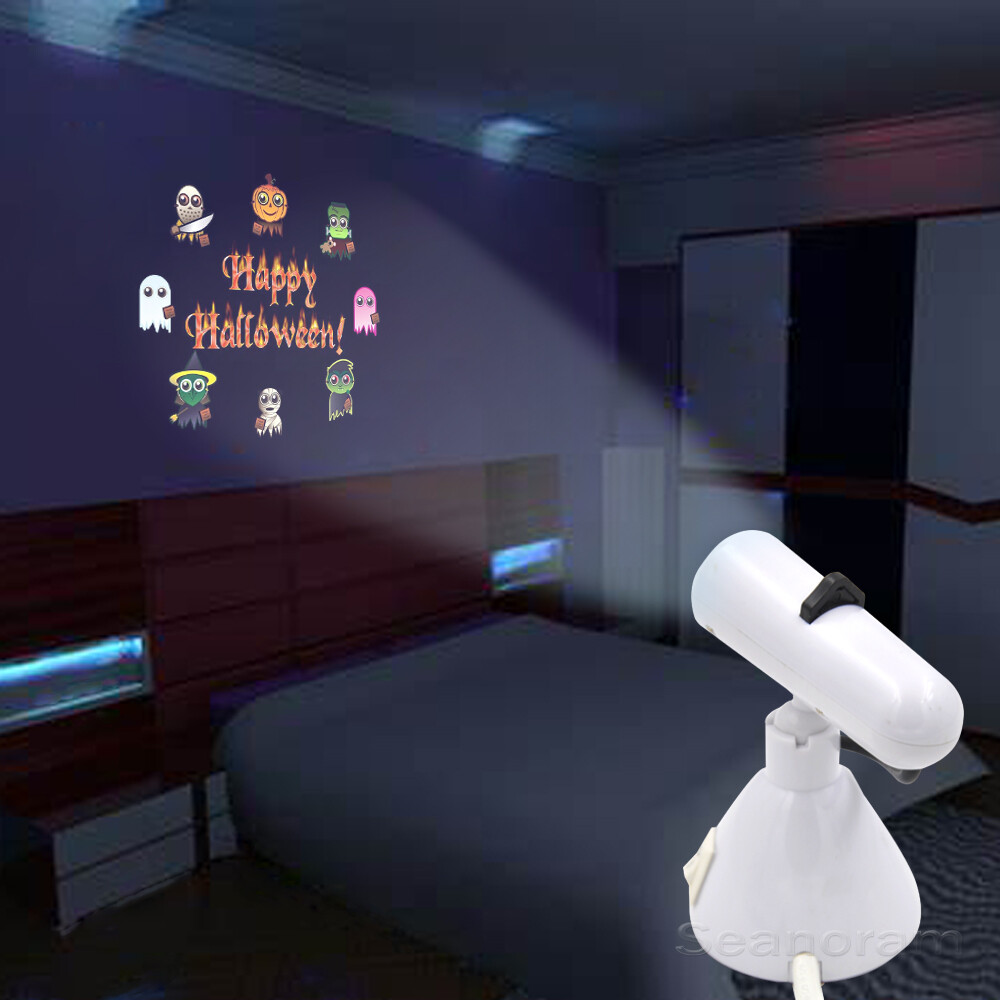 Happy Hallowmas Decor Home Bedroom Table Desk Wall LED Projector Shadow Light