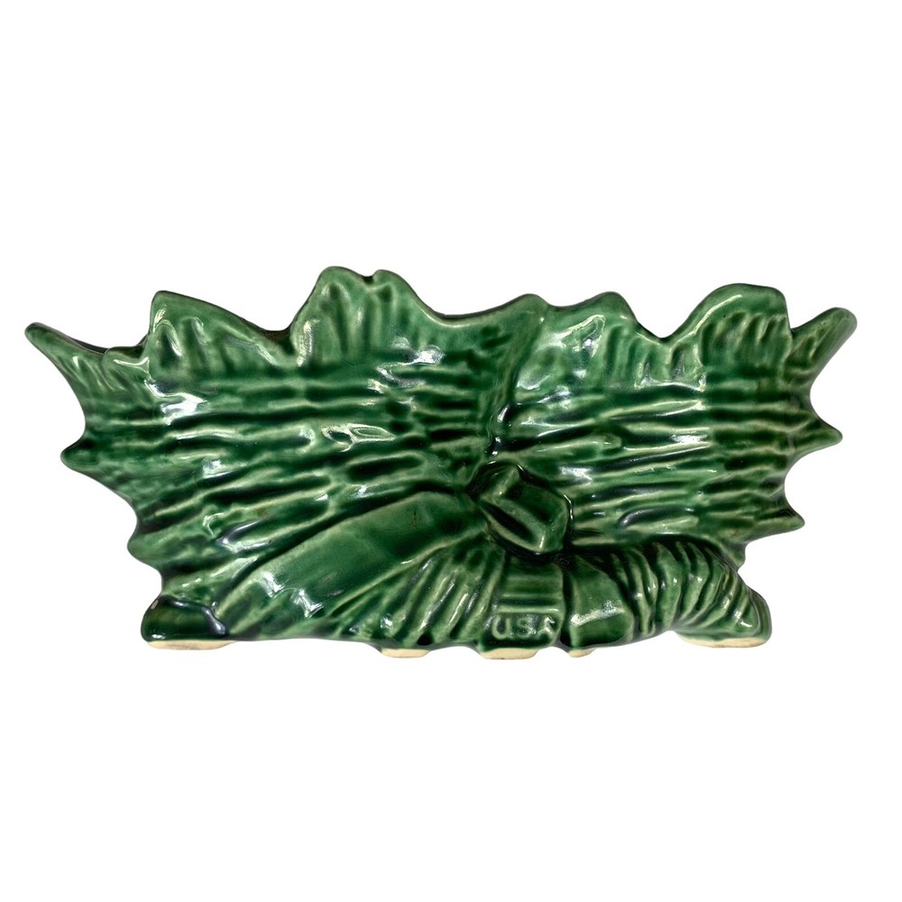 Vintage Ceramic Planter Green Cornucopia 8x3 3.25" Tall