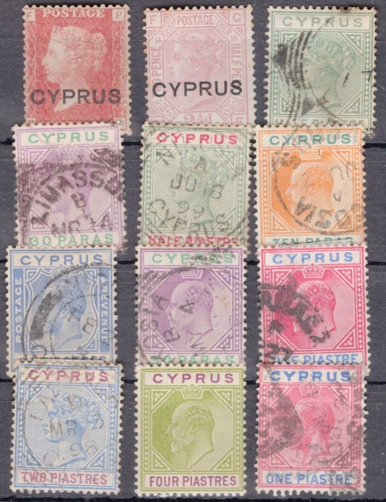 BRITISH CYPRUS, 12 DIFFERENT STAMPS LOT, NICE!