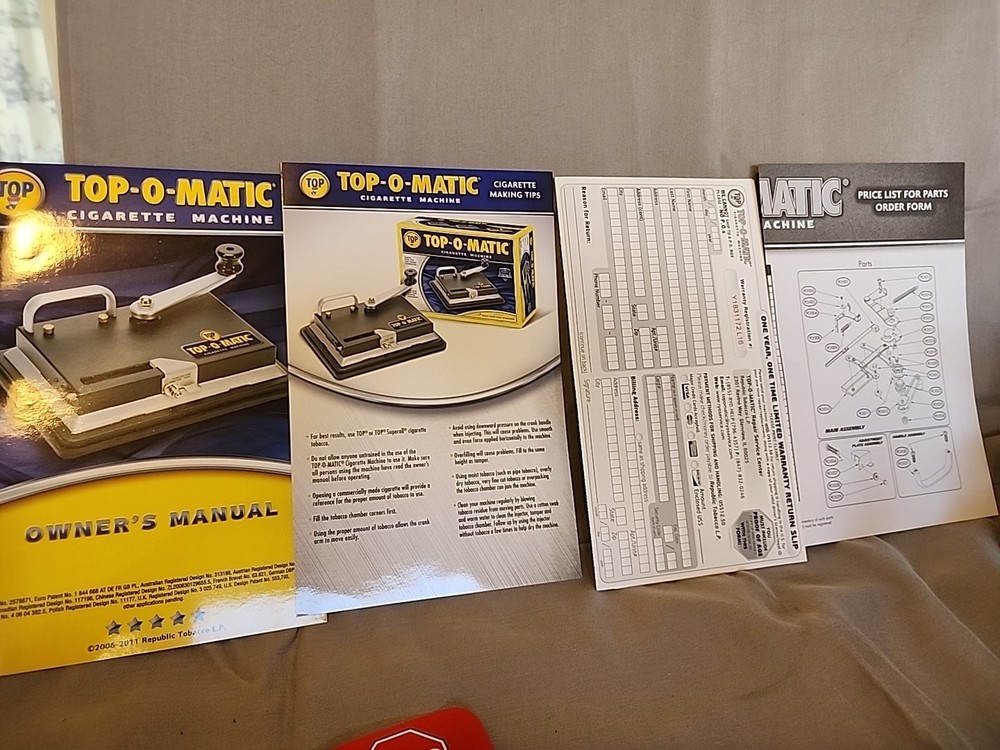 Top-O-Matic Cigarette Machine. Manual. Barely Used. In Box. Paperwork.