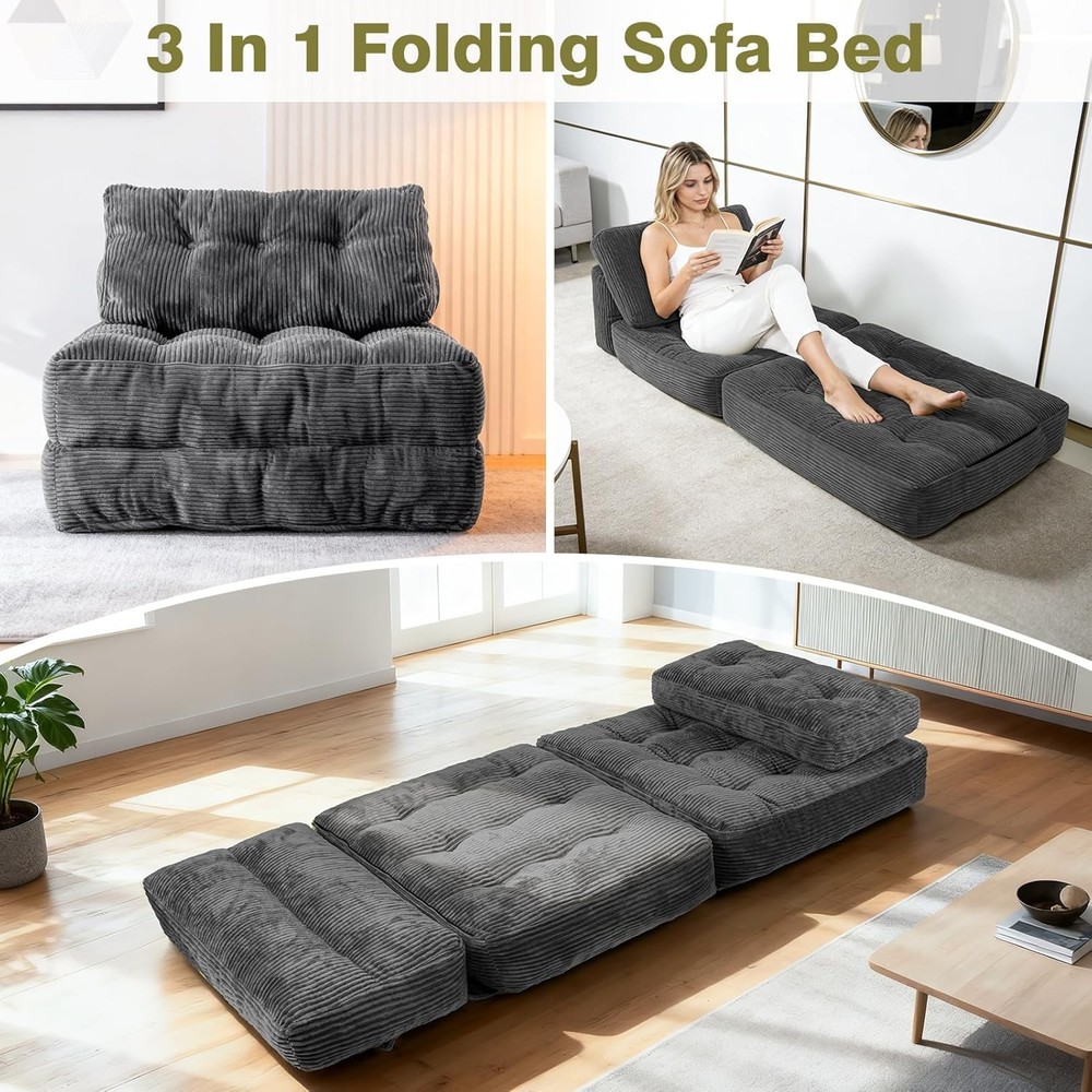 Folding Sofa Bed Convertible Sleeper Sofa Bed W/ Pilow & Back Support 3 in 1