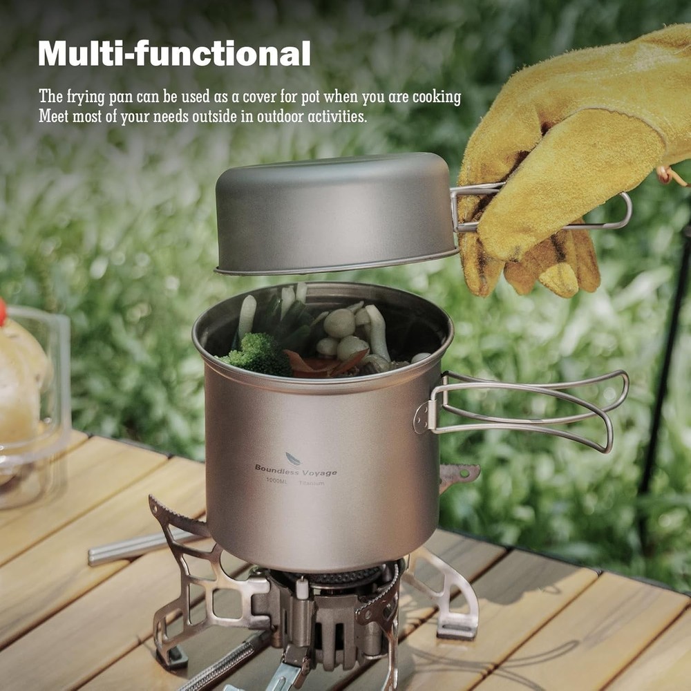 Ultralight Titanium Backpacking Cookset 2-Piece Pots with Folding Handles