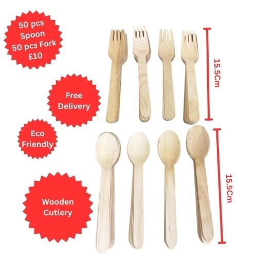 Eco-Friendly Wooden Spoon & Fork Set (50 Pcs)-Plastic Free Dining