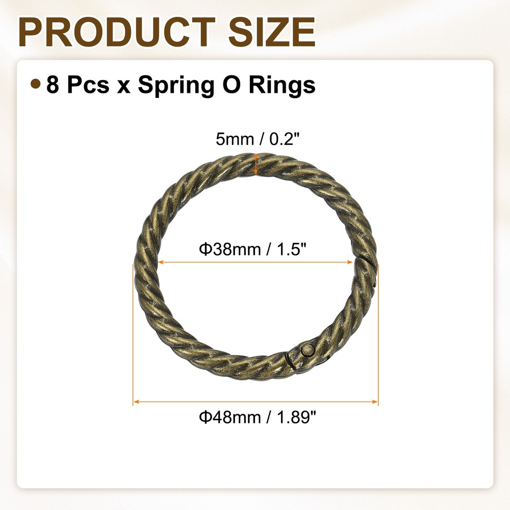 8pcs Spring O Rings 1 1/2" Round Trigger Metal Snap Hook Key Ring Bronze