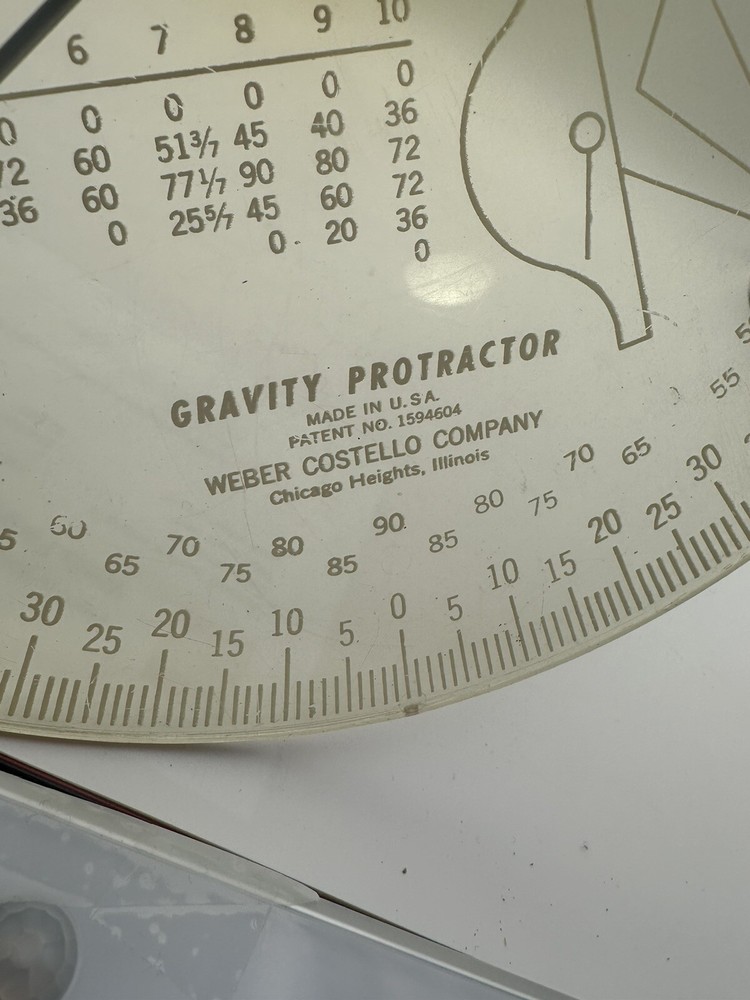 Vintage Weber Costello USA 16" Plastic GRAVITY PROTRACTOR