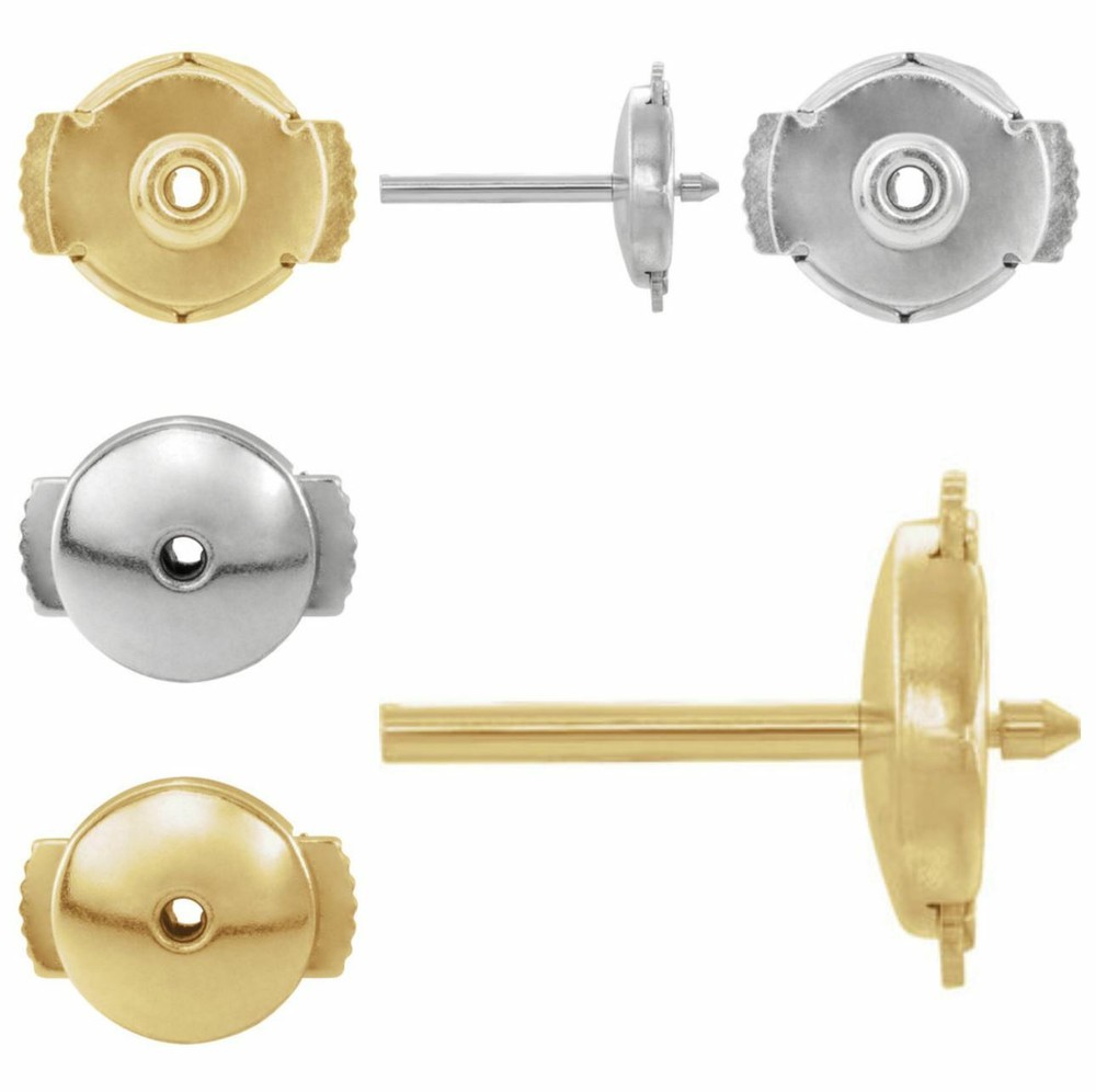 14kt Solid White Yellow Gold Guardian System Earring Lock Back & Post Set Pair