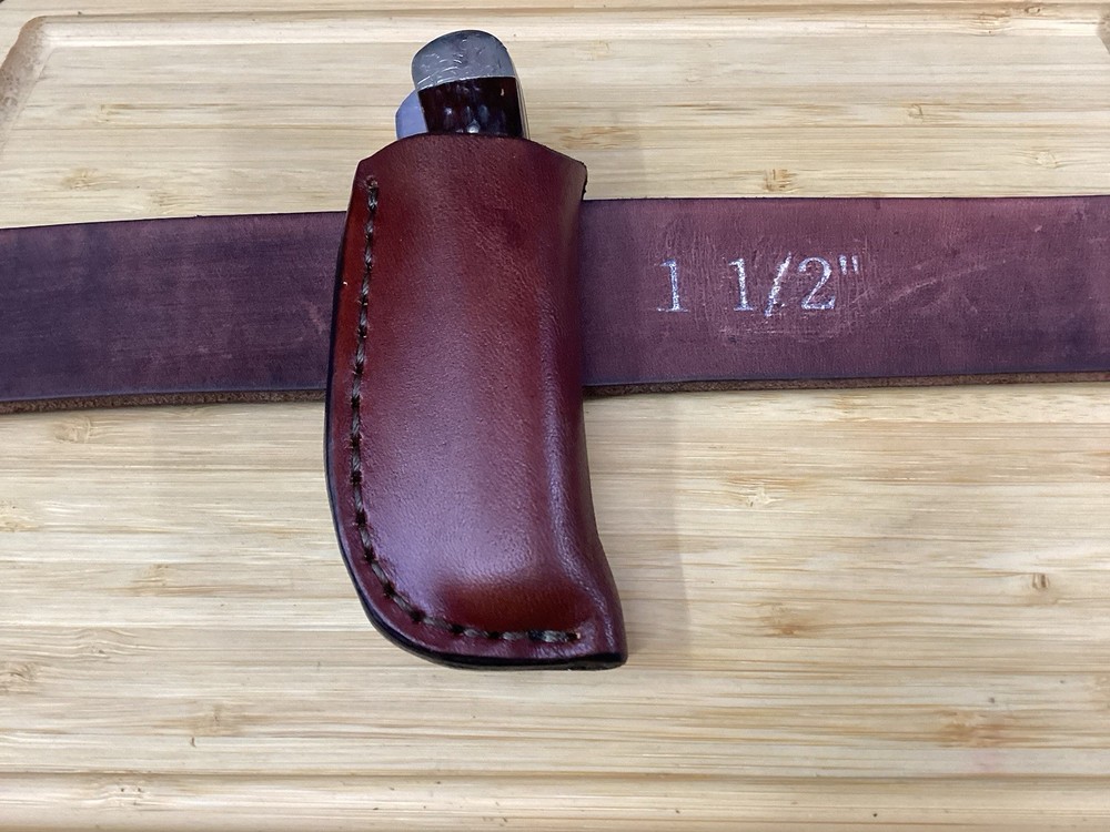 Trapper Size Leather Folding Knife Belt Loop Sheath (Sheath Only)