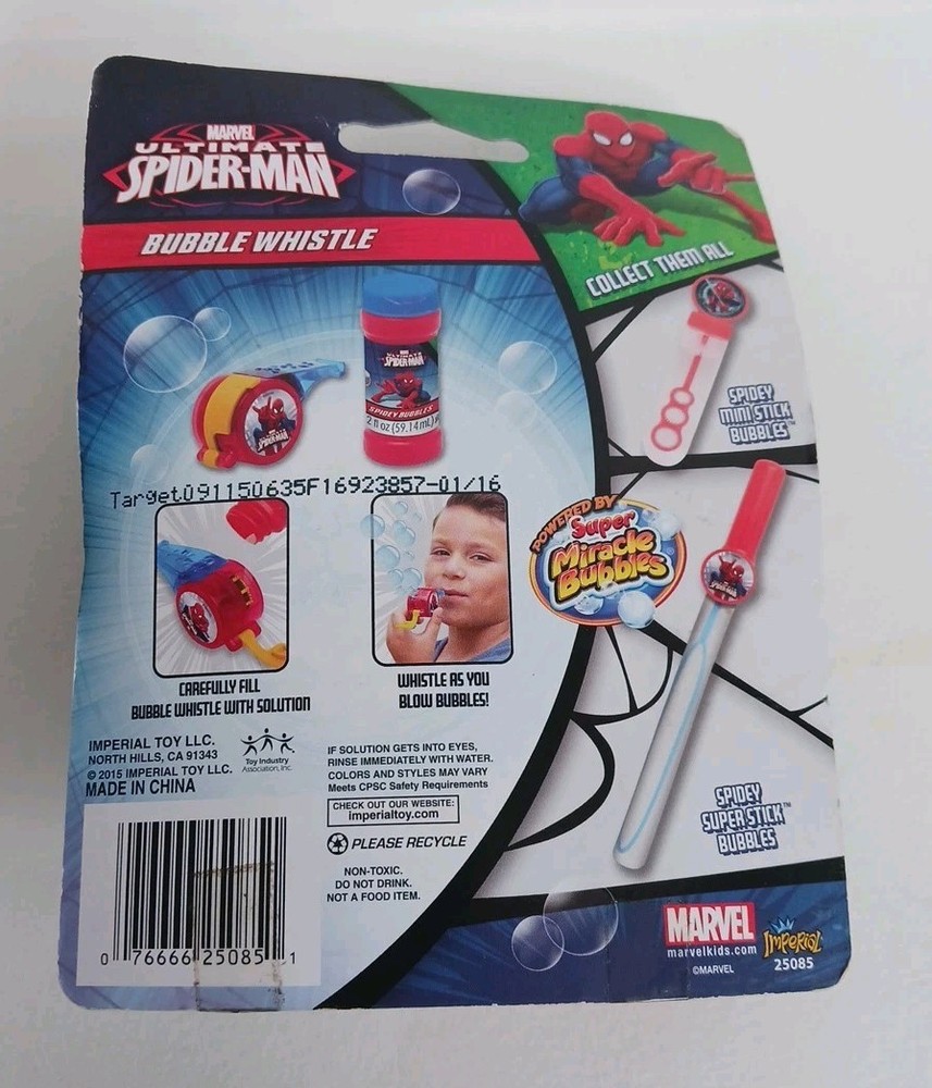 2015 Marvel Ultimate Spiderman Bubble Whistle Old New Stock In Original Package