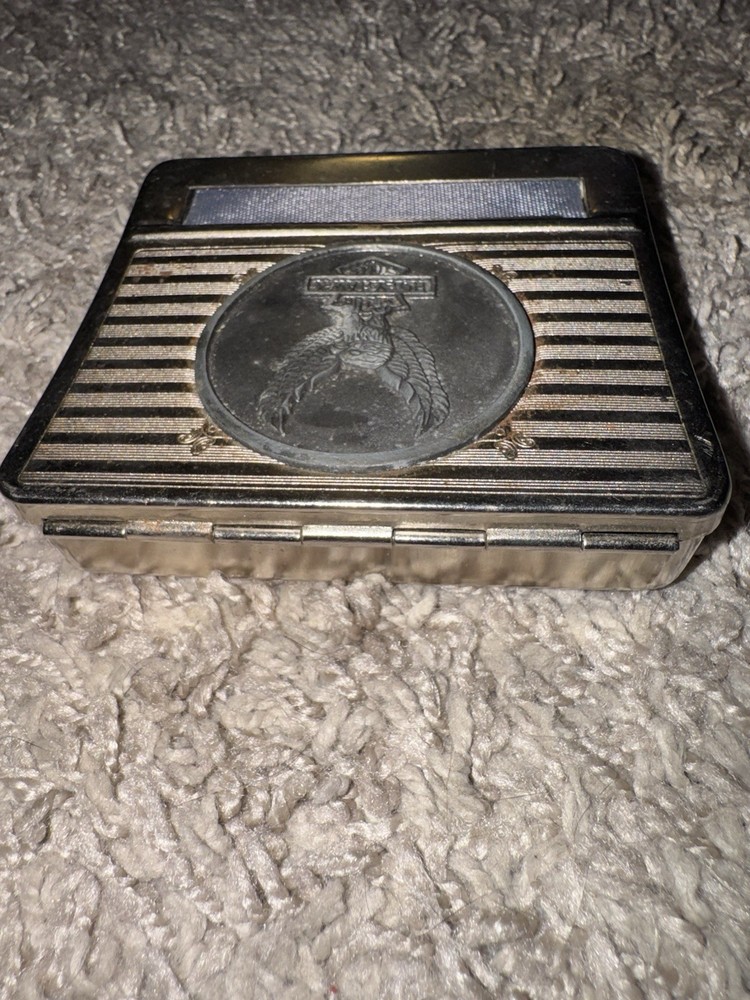 Vintage Harley Davidson Silvertone Metal Eagle Logo Cigarette Case Roller