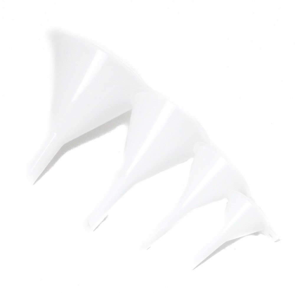 Classic Plastic Funnel, 2-5 Inches in Diameter 4 Piece Set, White
