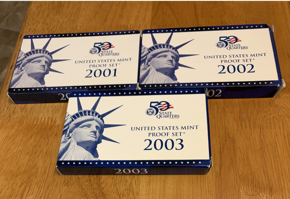 US Mint Proof Sets 2001 2002 2003 Original Boxes COA *2 Proof Sets Per Box