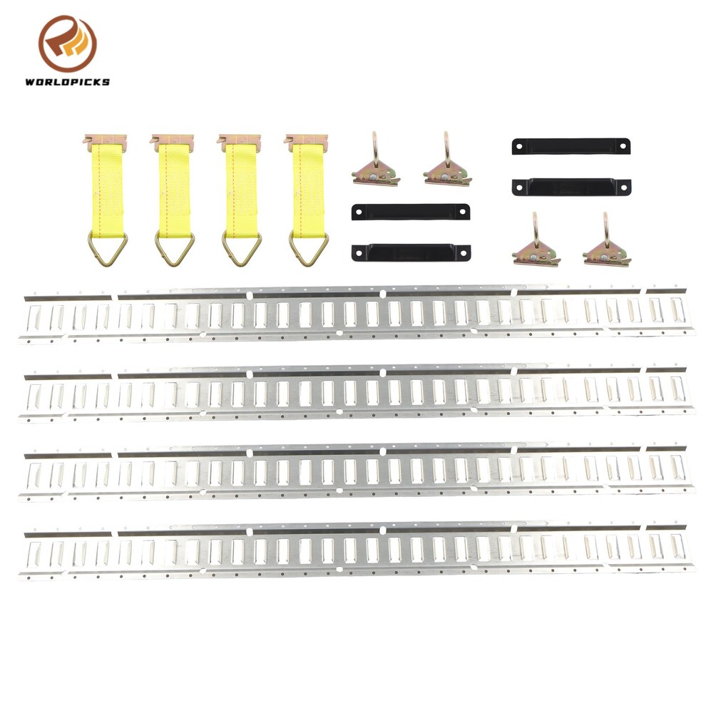 5' E-Track Kit Rails Silver Galvanized 16 Pack Heavy Duty Tie Down System Steel